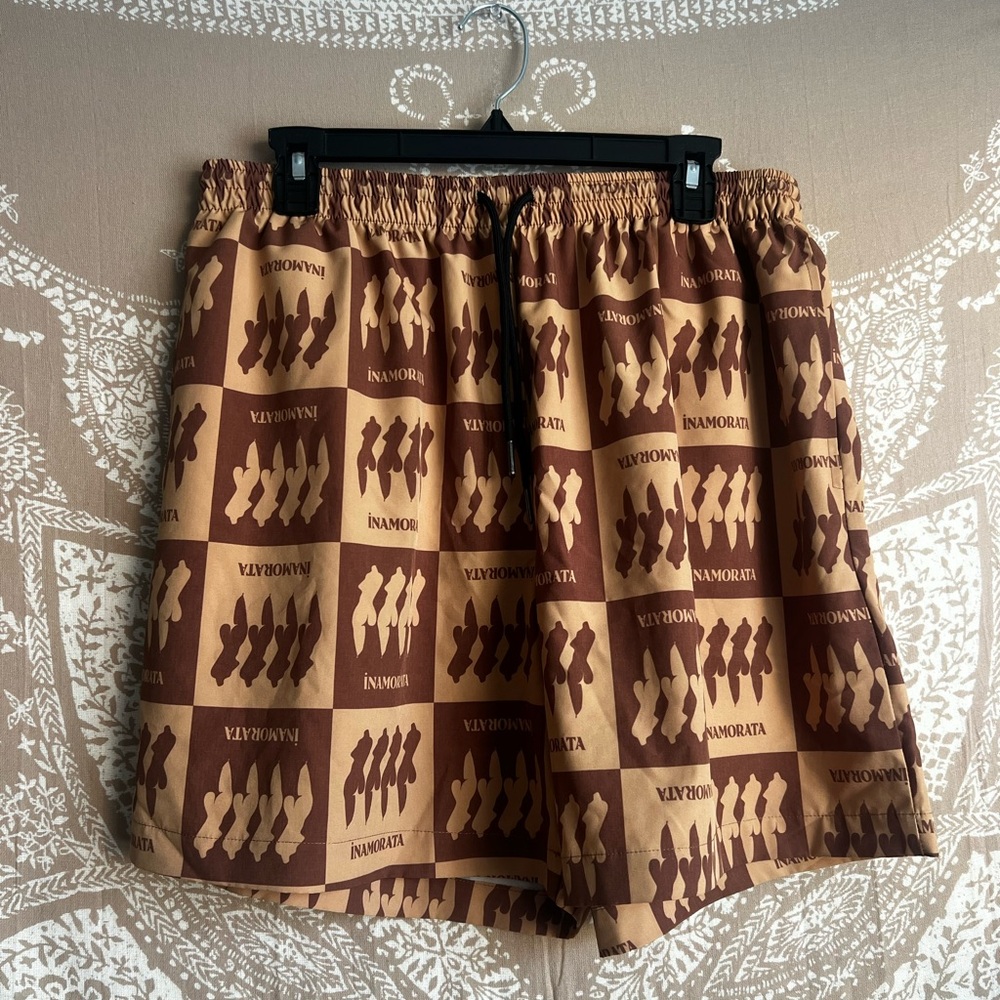 iNAMORTATA Men’s Board Shorts in Tan/Brown Size XL